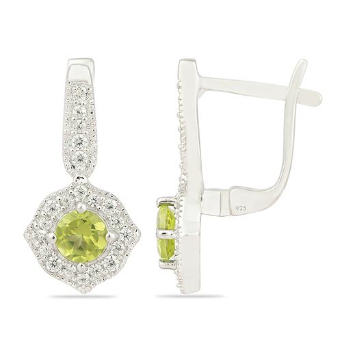 BUY 925 STERLING SILVER NATURAL PERIDOT GEMSTONE HALO EARRINGS 